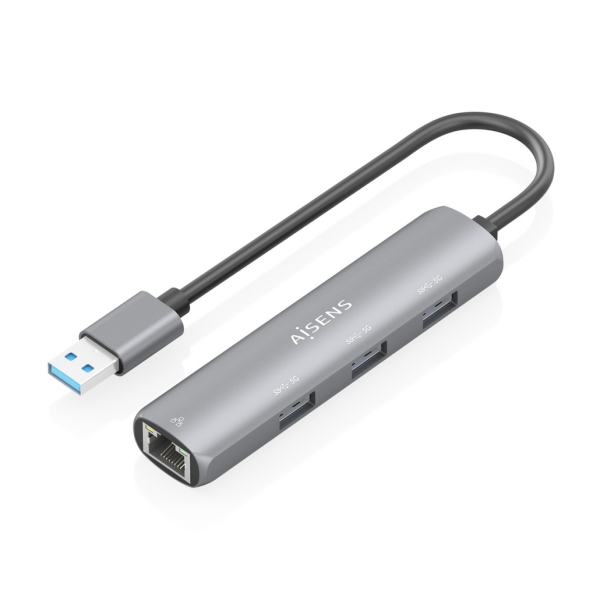 aisens asuc 4p034 gr adaptador de red usb 3.0 a ethernet gigabit + hub 3xusb a 3.0 15cm color gris