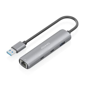aisens asuc 4p036 gr adaptador de red usb 3.0 a ethernet gigabit + hub 2xusb c y 1xusb a 3.0 15cm color gris
