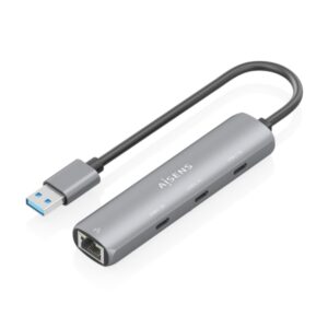 aisens asuc 4p037 gr adaptador de red usb 3.0 a ethernet gigabit + hub 3xusb c 15cm color gris