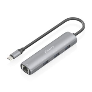 aisens asuc 4p038 gr adaptador de red usb c a ethernet gigabit + hub 3xusb a 3.0 15cm color gris