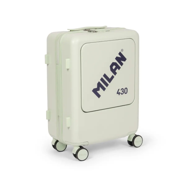 milan coleccion 430 maleta de cabina rigida 4 ruedas dobles 360º cierre con combinacion de 3 digitos apertura independiente del compartimento principal y el frontal medidas 55x40x23cm color verde