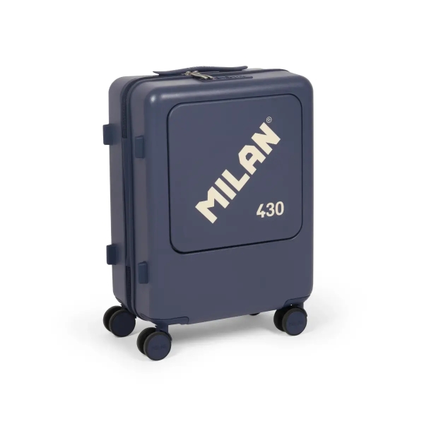 milan coleccion 430 maleta de cabina rigida 4 ruedas dobles 360º cierre con combinacion de 3 digitos apertura independiente del compartimento principal y el frontal medidas 55x40x23cm color azul