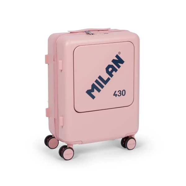 milan coleccion 430 maleta de cabina rigida 4 ruedas dobles 360º cierre con combinacion de 3 digitos apertura independiente del compartimento principal y el frontal medidas 55x40x23cm color rosa