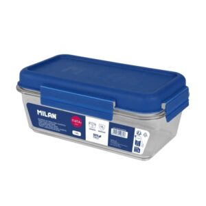 milan nata 624 fiambrera de tritan hermetica rectangular de 1.2l libre de bpa tapa hermetica apto para microondas, lavavajillas y congelador medidas 23x12,5x9,2cm transparente con tapa azul