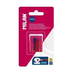 milan nata® 624 sacapuntas con deposito cuchilla de acero color rosa/blanco