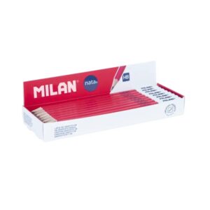 milan nata 624 caja expositora con 24 lapices de grafito hb forma cuadrada mina de trazo uniforme y resistente a la rotura cuerpo de color rosa/blanco