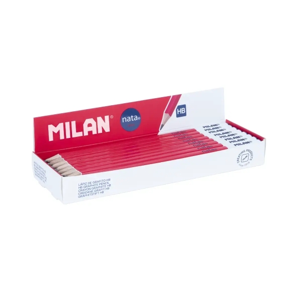 milan nata 624 caja expositora con 24 lapices de grafito hb forma cuadrada mina de trazo uniforme y resistente a la rotura cuerpo de color rosa/blanco