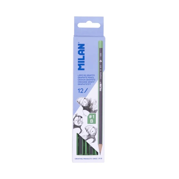 milan pack de 12 lapices de grafito triangulares mina b #1 de 2mm resistente a la rotura para escritura y dibujo