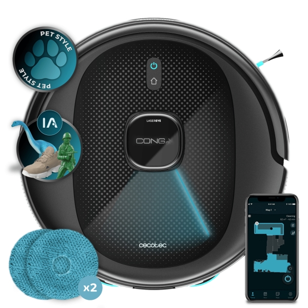 cecotec conga 9990 ai spin revolution ultra power robot aspirador 4 en 1 10kpa navegacion laser autonomia 240min mopas giratorias deteccion alfombras cepillo antienredos color negro