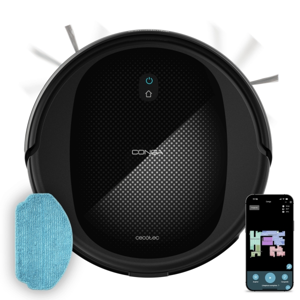 cecotec conga m20 robot aspirador 4 en 1 7000pa navegacion giroscopica eficaz autonomia hasta 160min cepillo multifuncion control via app ajuste de agua inteligente color negro