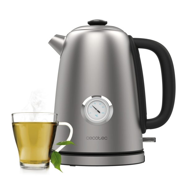 cecotec thermosense 620 vintage hervidor de agua electrico potencia de 2200w capacidad 1.7l acero inoxidable termometro analogico base giratoria 360º apagado automatico