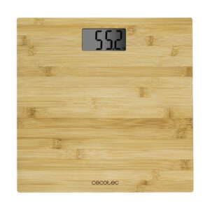cecotec surface precision 9300 healthy bascula corporal de bambu capacidad hasta 180kg 4 sensores pantalla lcd incluye cinta metrica y pilas autoapagado 300x300mm color madera claro