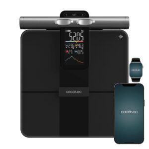cecotec surface precision healthysmart pro bascula corporal hasta 180kg analisis corporal completo 25 parametros 8 sensores pantalla lcd conexion bluetooth color negro