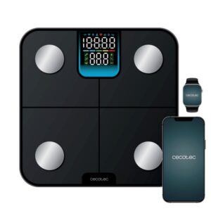 cecotec surface precision healthysmart bascula corporal hasta 180kg bluetooth 4.0 analisis corporal completo patas antideslizantes funcion bebe cristal templado lcd 310x310mm color negro