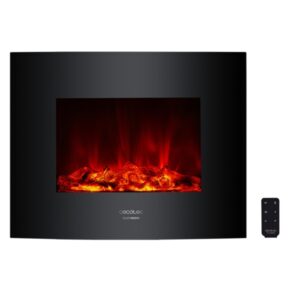 cecotec ready warm 2600 chimenea electrica de 26" potencia de 2000w control remoto incluido cristal templado curvo llamas led ajustables temporizador semanal 66.5x13.5x56cm color negro