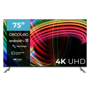 cecotec a3 series alu30075 televisor smart tv sin marco de 75" led con resolucion 4k uhd android tv 11 dolby vision y atmos hdmi 2.1 chromecast integrado asistente google color negro