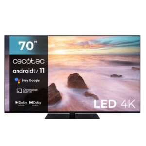 cecotec a2 series alu20070zs televisor smart tv sin marco de 70" led con resolucion 4k uhd android tv 11 chromecast integrado dolby vision y atmos hdmi 2.1 48gb peana central color negro