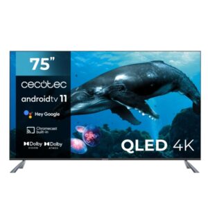 cecotec v2 series vqu20075s televisor smart tv sin marco de 75" qled con resolucion 4k uhd sistema dolby procesador 4 nucleos android tv 11 hdmi 2.1 48gbps chromecast integrado color negro