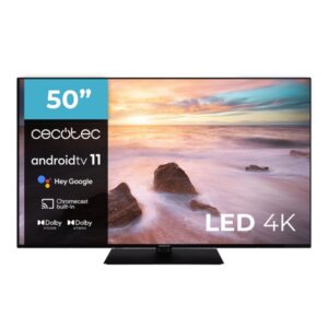 cecotec a2z series alu20050zs televisor smart tv sin marco de 50" led 4k uhd android tv 11 chromecast integrado hdr10+ dolby vision sonido dolby atmos peana central color negro