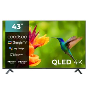 cecotec v4 series vqu40043s televisor smart tv sin marco de 43" qled 4k uhd procesador cortex a55 dolby vision and atmos google tv hdmi 2.1 usb 3.0 gama cromatica ampliada color negro