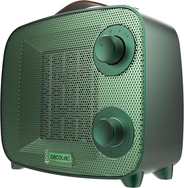cecotec readywarm 1550 ceramic green aura calefactor ceramico 1500w cobertura hasta 15 m² termostato regulable 3 modos de uso estilo moderno triple sistema de seguridad color verde