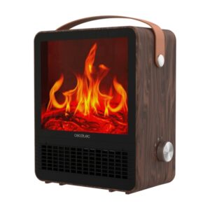 cecotec readywarm 1500 ceramic flames calefactor ceramico de sobremesa 1500w efecto llamas termostato ajustable 2 modos facil control y encendido color madera oscuro