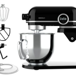 cecotec twist and fusion 4500 luxury batidora amasadora 800w movimiento planetario bol de acero de 5.2l con asa 8 velocidades multifuncion aluminio fundido silencioso y seguro color negro