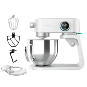 cecotec twist and fusion 4000 luxury batidora amasadora 800w movimiento planetario bol de acero de 5.2l 8 velocidades multifuncion pantalla led temporizador aluminio fundido color blanco
