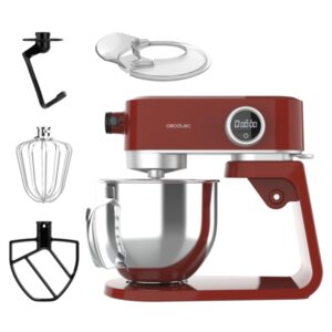 cecotec twist and fusion 4000 luxury batidora amasadora 800w movimiento planetario bol de acero de 5.2l 8 velocidades multifuncion pantalla led temporizador aluminio fundido color rojo