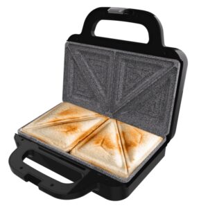 cecotec rock'ntoast deep classic sandwichera 1000w capacidad para 2 sandwiches placas triangulares antiadherente acero inoxidable indicador luminoso base antideslizante color negro