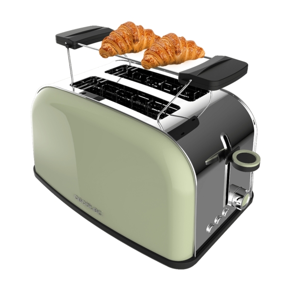 cecotec toastin' time 850 tostadora de doble ranura 850w ranura ancha acero inoxidable autocentrado bandeja recogemigas extraible color menta