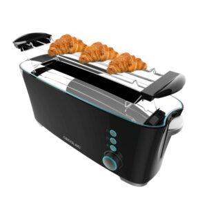 cecotec toast and taste extra b tostadora de ranura larga 1000w ranura xl extra ancha calienta panecillos funcion de extra elevacion 7 niveles funciones descongelar y recalentar color negro