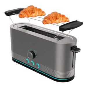 cecotec shineandtoast extra tostadora de ranura larga potencia de 1050w aviso luminoso ranura ancha hasta 3.8cm acabado en acero inoxidable calienta panecillos 7 niveles de tostado