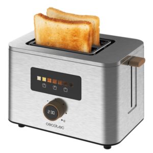cecotec touchandtoast double tostadora de doble ranura ancha 950w control tactil y pantalla a color autocentrado 7 niveles de tostado apagado y pop up automatico acero inoxidable