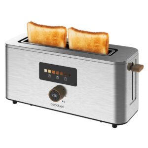 cecotec touchandtoast extra tostadora de ranura larga 1000w control tactil y pantalla a color ranura ancha acero inoxidable autocentrado 7 niveles de tostado apagado y pop up automatico