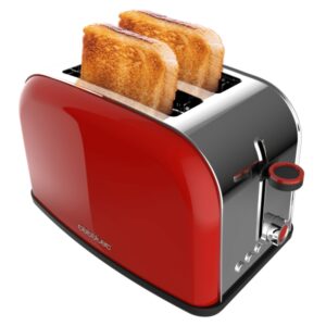 cecotec toastin' time 850 tostadora de doble ranura potencia de 850w ranura ancha hasta 3.8cm acero inoxidable apagado automatico sistema de autocentrado 7 niveles de tostado color rojo