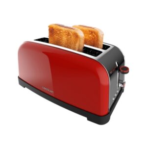 cecotec toastin' time 1500 tostadora de doble ranura larga 1500w ranura ancha hasta 3.8cm acero inoxidable apagado automatico sistema de autocentrado 7 niveles de tostado color rojo