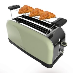 cecotec toastin' time 1500 tostadora de doble ranura larga 1500w ranura ancha acero inoxidable calienta panecillos apagado y pop up automatico 7 niveles de tostado color menta