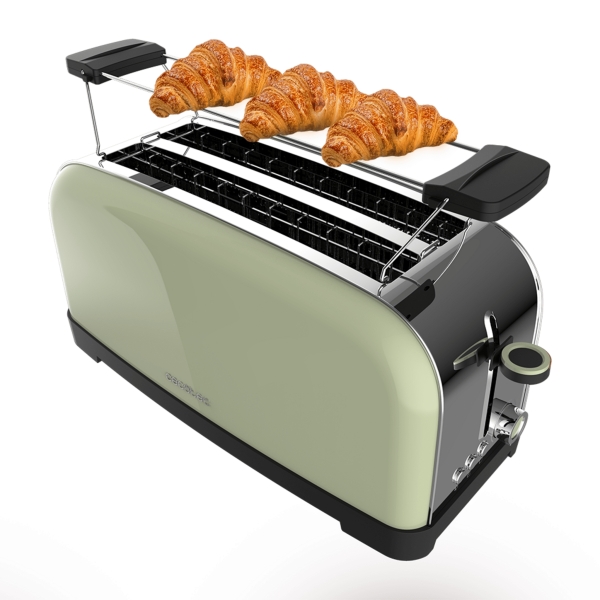 cecotec toastin' time 1500 tostadora de doble ranura larga 1500w ranura ancha acero inoxidable calienta panecillos apagado y pop up automatico 7 niveles de tostado color menta
