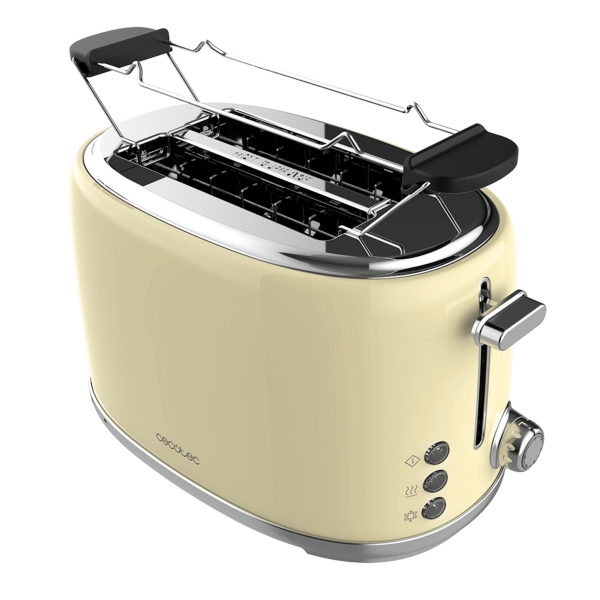 cecotec toast and taste 1000 retro double tostadora de doble ranura 980w ranura ancha acero inoxidable autocentrado bandeja recogemigas extraible color beige