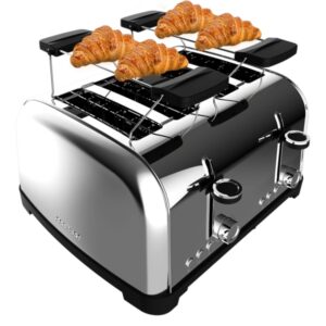 cecotec toastin' time 1700 double tostadora de 4 ranuras anchas 1700w calienta panecillos autocentrado bandeja recogemigas extraible acero inoxidable