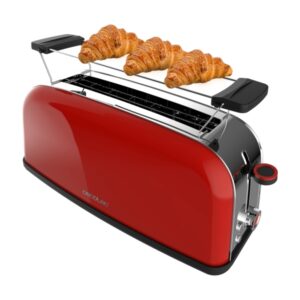cecotec toastin' time 850 tostadora de ranura larga 850w ranura ancha calienta panecillos autocentrado bandeja recogemigas 7 niveles de tostado color rojo