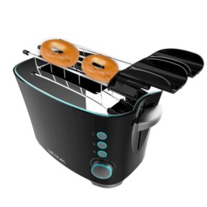 cecotec toast and taste double b tostadora de doble ranura 650w ranura ancha pinzas para tostadas 7 niveles funciones descongelar y recalentar bandeja recogemigas extraible color negro