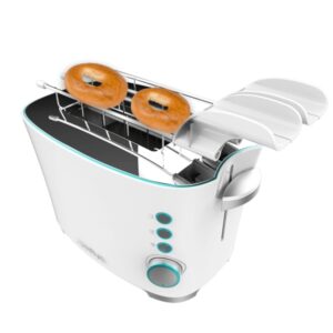 cecotec toast and taste doublew tostadora de doble ranura 650w ranura ancha pinzas para tostadas 7 niveles funciones descongelar y recalentar bandeja recogemigas extraible color blanco
