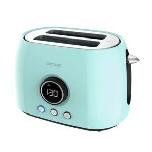 cecotec classictoast 8000 tostadora de doble ranura 800w pantalla digital ranura ancha 3 funciones calienta panecillos 6 niveles extra elevacion autocentrado color azul claro