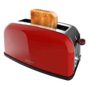 cecotec toastin' time 850 tostadora de ranura larga 850w ranura ancha acero inoxidable apagado y pop up automatico autocentrado 7 niveles de tostado color rojo