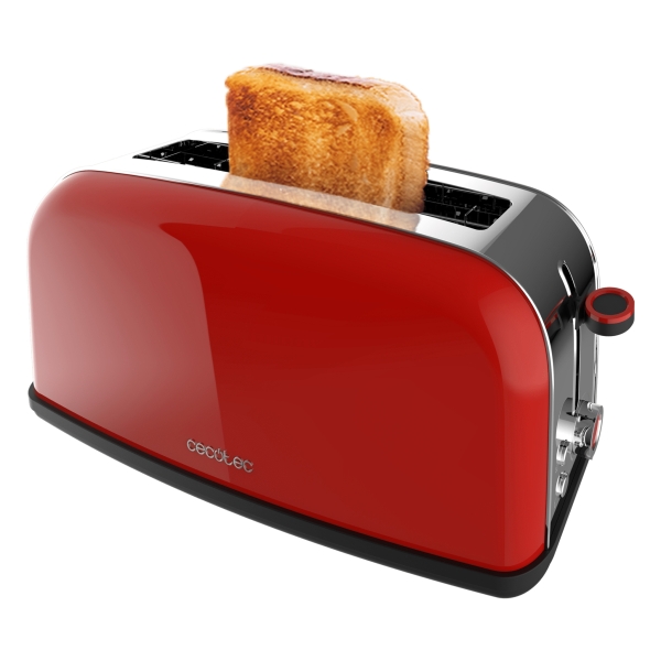 cecotec toastin' time 850 tostadora de ranura larga 850w ranura ancha acero inoxidable apagado y pop up automatico autocentrado 7 niveles de tostado color rojo