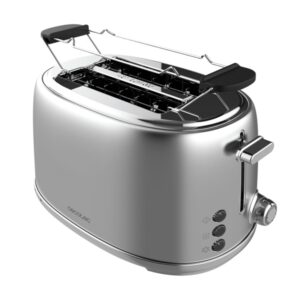 cecotec toast and taste 1000 retro double tostadora de doble ranura 980w ranura ancha hasta 3.8cm sistema de autocentrado bandeja recogemigas extraible acabado en acero inoxidable