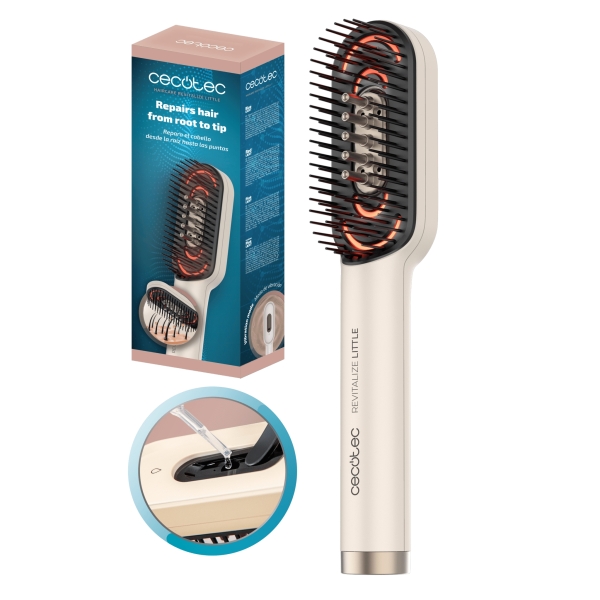 cecotec haircare revitalize little cepillo reparador de cabello desenredante luz led aplicador de serum integrado masaje vibratorio color blanco