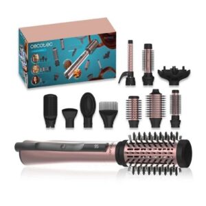cecotec ceramiccare 10in1 airbrush cepillo de aire multifuncion 1200w revestimiento ceramico tecnologia ionica pantalla digital 10 accesorios intercambiables color negro y rosa